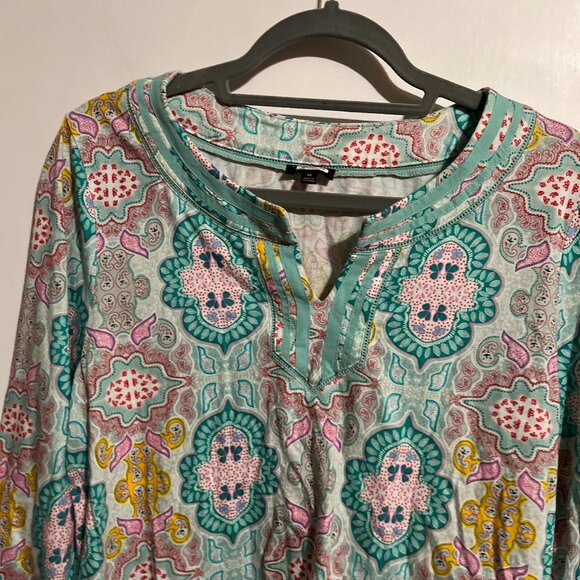 TALBOTS PAISLEY 3/4 SLEEVE TUNIC BLOUSE SZ M - Picture 1 of 5